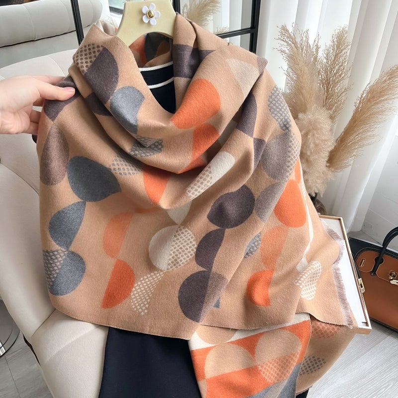 Imitation Cashmere Warm Jacquard Short Whisker Fringed Scarf Ladies Polka Dot Double-Sided Dual-Purpose Air Conditioning Shawl Scarf - Image 3